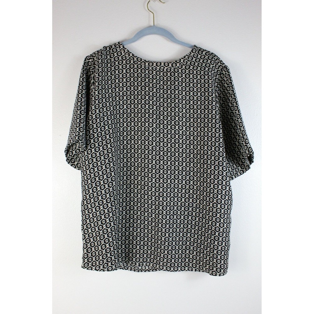 Susina Short Sleeve Blouse Women's Size Large Black White Lightweight GUC